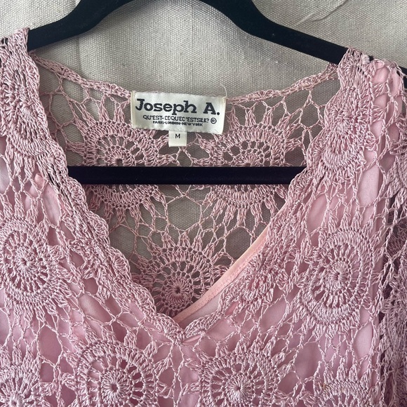 Joseph A Vintage V-neck Pink Crochet Lace Top - Picture 4 of 9